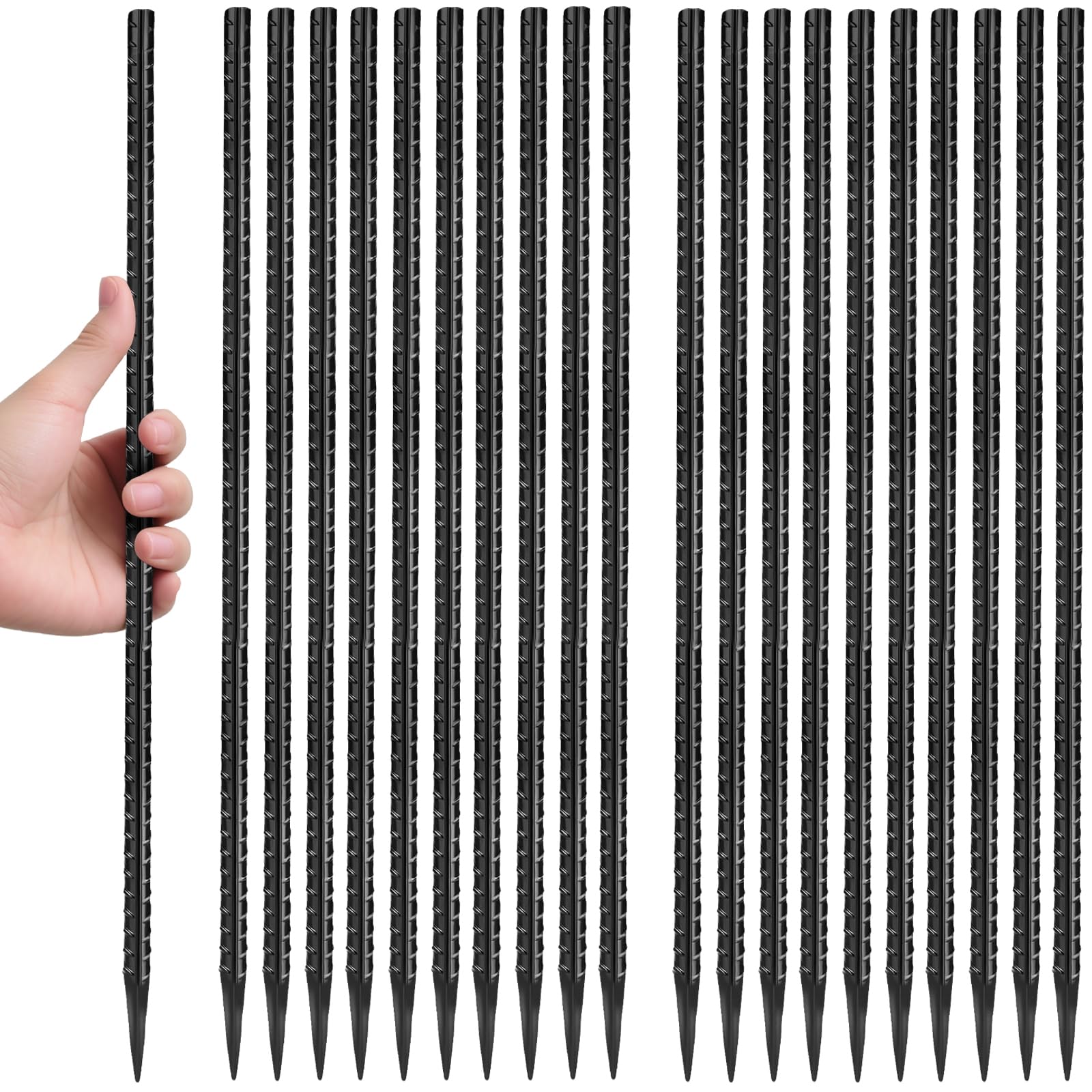 Homwin 16 inches Rebar Stakes 24-Pack Straight Metal Stakes Heavy Duty 5/16" Diameter Ground Stake for Tent, Fence, Landscaping, Concrete Forming, Outdoor Decoration and Plant Support