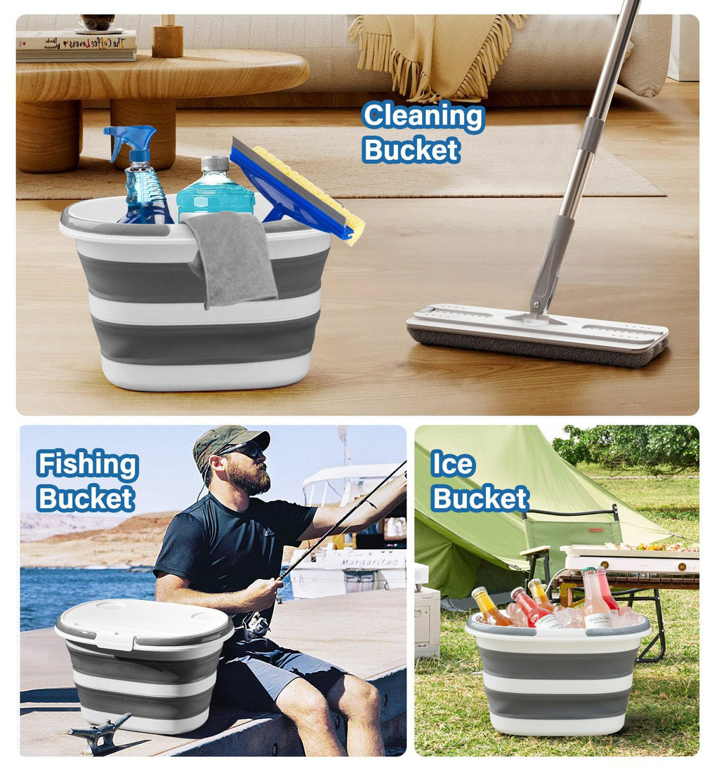 Zonopy Collapsible Bucket, Upgraded 16L (4.2 Gallon) Collapsible Mop Bucket with Multi-Functional Lid, Foldable Portable Camping Beach Sand Water Pot Pail Space Saving Square, Car Washing Bucket