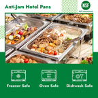 HECMAC 6 Pack Anti-Jam Hotel Pans, 1/3 Size 2 1/2 Inch Deep, Commercial Stainless Steel Chafing Steam Table Pan, Catering Storage Metal Food Pan, 23 Gauge