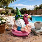TISEJOY Garden Gnomes Outdoor Statues, Funny Flamingo Decor Gnomes Decor for Yard Patio Garden, Summer Gnomes Sculptures for Home Desk Table Pool Backyard, Garden Gifts for Mom, Friends