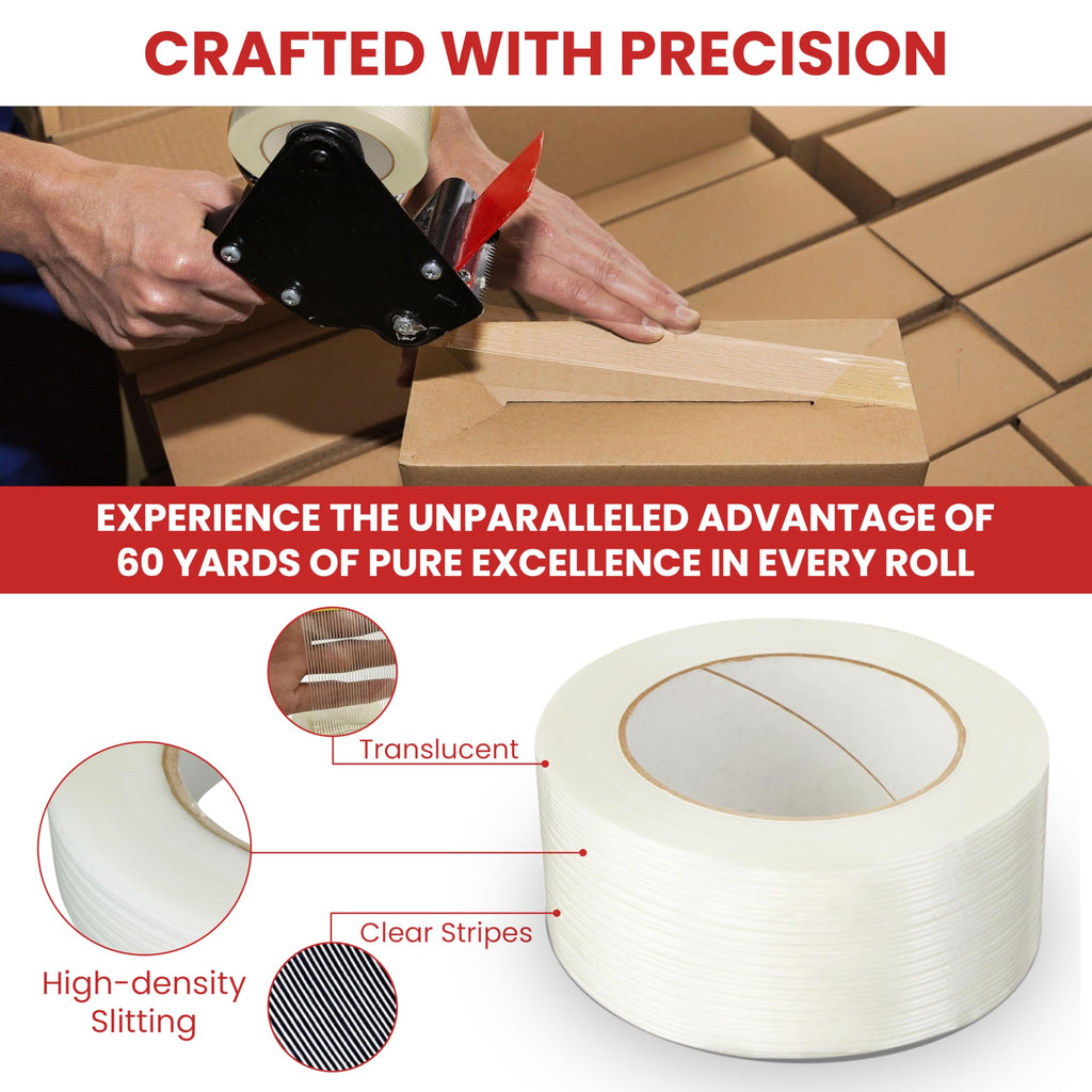 GGR Supplies FIL-795 Fiberglass Reinforced Filament Strapping Tape – Heavy Duty Packing & Shipping Tape, Mono Directional, 2 in x 60 yds. Pack of 2 (5.5 Mil)