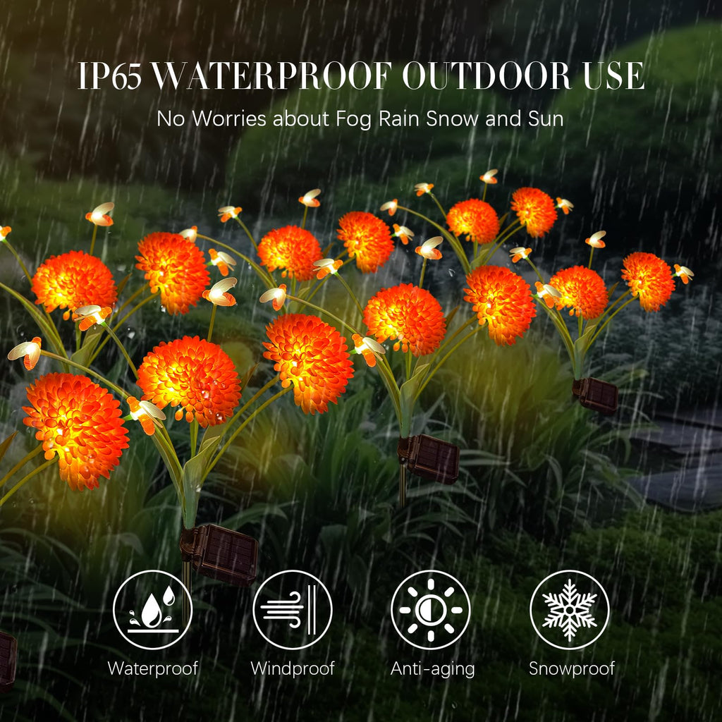 Solar Garden Lights, 6 Pack Swaying Bee Lights with Flowers, Waterproof Firefly Light Outdoor for Garden Patio Yard Pathway Decoration, Gifts for Women Mother's Day