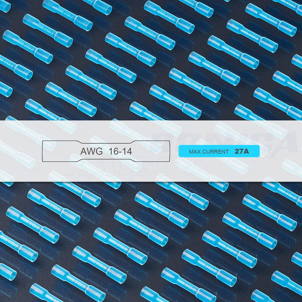 haisstronica 200PCS Heat Shrink Butt Connectors, 16-14 AWG Blue