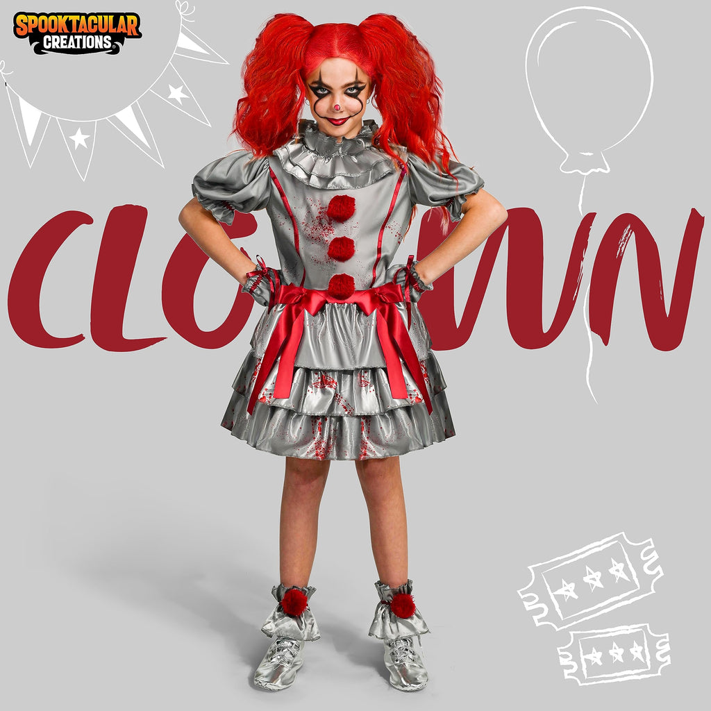 Spooktacular Creations Girls Clown Costume, Halloween Evil Clown Dress, Scary Jester Costume for Girls Halloween Dress Up, Role Play, Cosplay Party-M