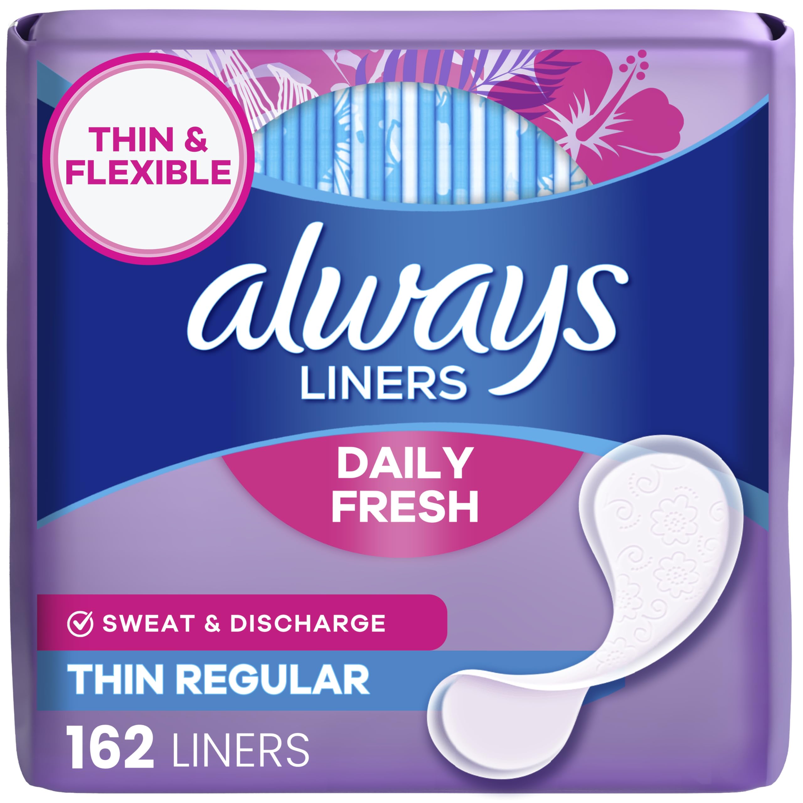 Always Panty Liners for Women Thin No Feel Protection Daily Liners, Regular, Unscented, 162 Count