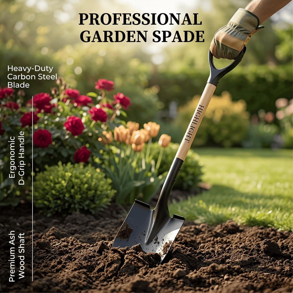 Shovel for Digging Round Point Garden 41 Inch D Wood Handle Steel Blade