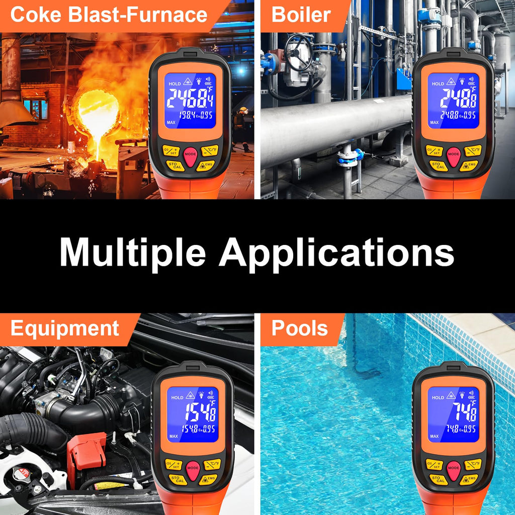-58°F to 2732°F Digital Infrared Thermometer Gun, 50:1 Distance Ratio Laser Temperature Gun with MAX/MIN/AVG Measure and Alarm, Heat IR Temp Gun for Cooking, Griddle, HVAC, Industrial Forging