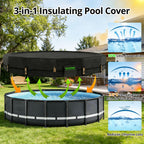 QH.HOME 550D 16ft Pool Cover Round[Upgraded Tear Resistant & Quadruple Windproof] wth Pre-Installed Patented Winch and Rope, Pool Covers for Above Ground Pools-Snug Fit & Waterproof Protection