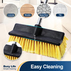 Yocada Deck Brush with 4-Section Extendable Handle Floor Scrub Brush Soft &Medium Bristles Non-Slip Grip for Outdoor Deck Patio Bathroom Garage Concrete Cleaning 53.89 Inch