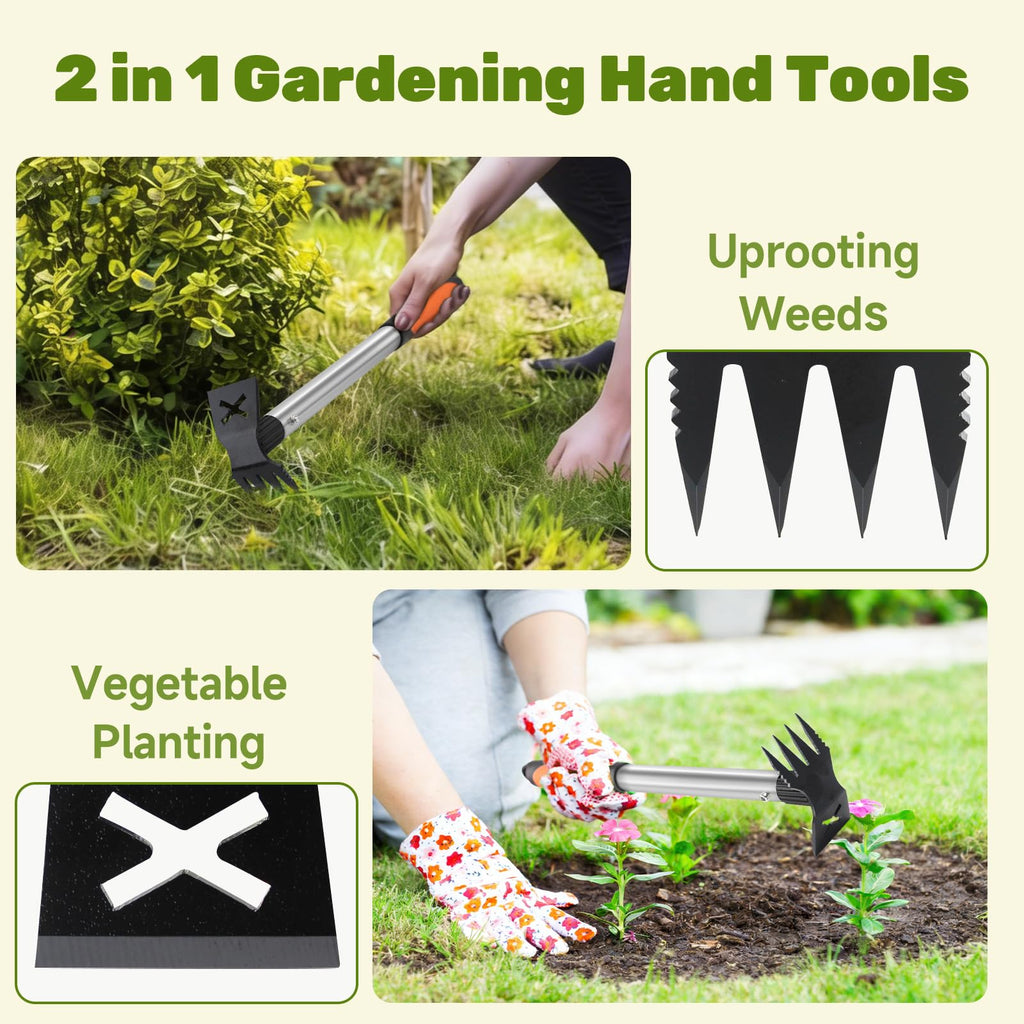 2 in 1 Manual Weeding Rake and Garden Hoe for Yard Lawn Patio Garden