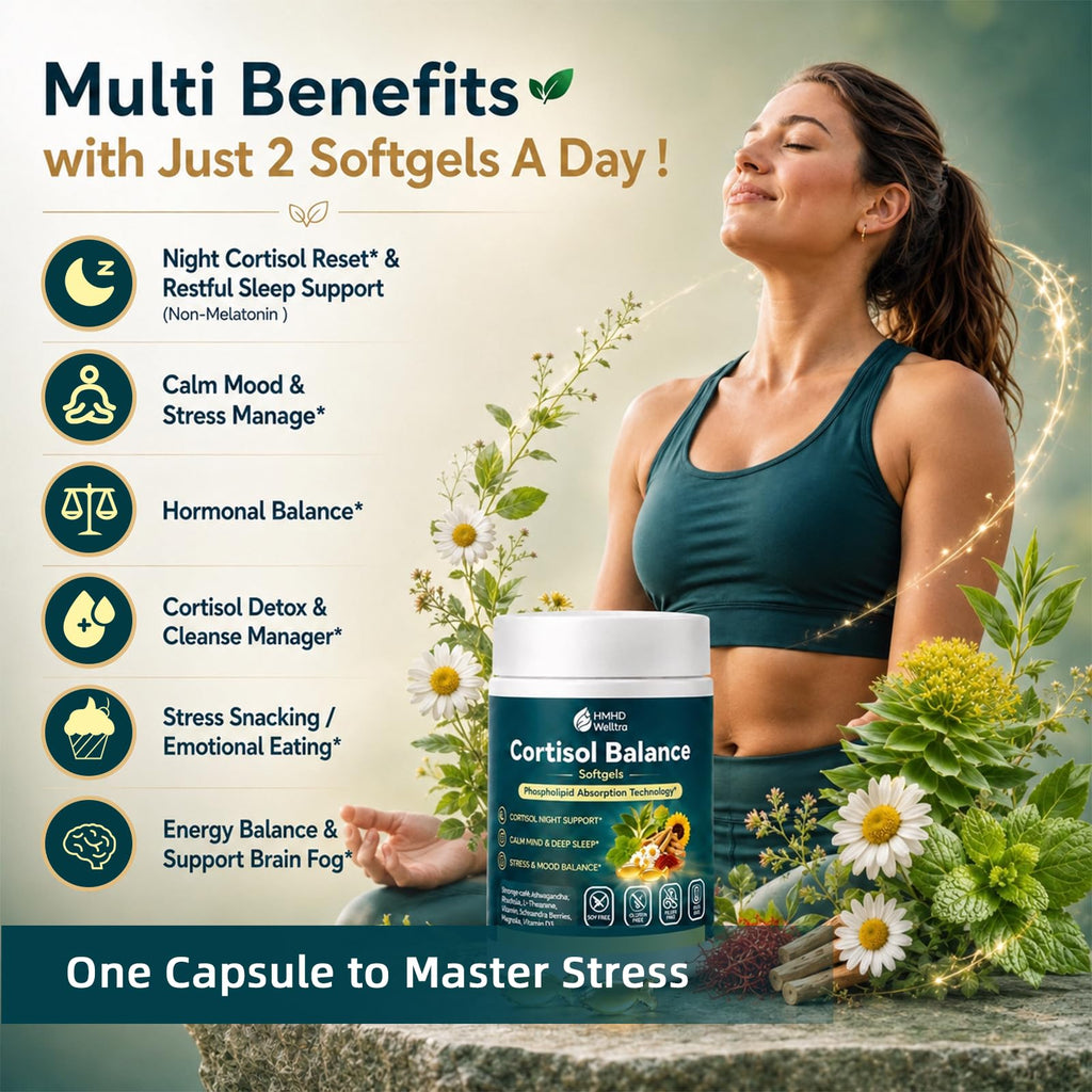 Cortisol Supplements for Women Men, 10-in-1 Cortisol Reducer Detox Manager Softgels w. Magnesium L-Theanine Apigenin Saffron Rhodiola, Evening Calm for Sleep Mood Energy, Non-Melatonin Liposomal