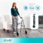 Stander Space Saver Walker, Lightweight Folding Rolling Mobility Aid for Seniors & Adults, Compact 2-Wheel Disability Device with 6-inch Wheels & Ski Glides for Walking Support, Regal Rose