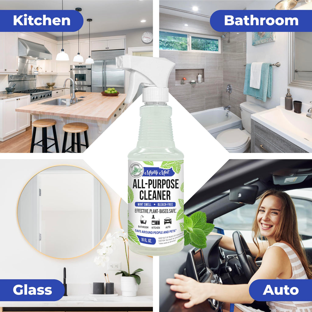 Mighty Mint All-Purpose Cleaner Spray – Plant-Based, Multi-Surface Cleaning for Kitchen, Bathroom & Home – Cuts Grease, Dirt & Grime - Peppermint Scent, 16 oz