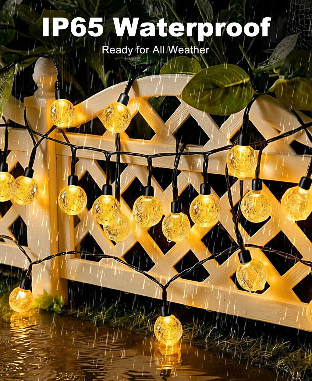 btfarm 4 Pack Solar String Lights Outdoor Waterproof, Each 49 FT 50 LED Solar Powered Patio Light, 8 Lighting Modes Crystal Globe Decor for Garden Yard Porch Party Wedding, Warm White
