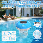 AquClor 2026 Upgraded Pool Chlorine Floater with Thermometer,Digital Screen Solar Chlorines Floaters w/Light,Chlorine Floater w/Adjustable Release,Floating chlorines Dispenser for Pool,Hot Tub,Blue
