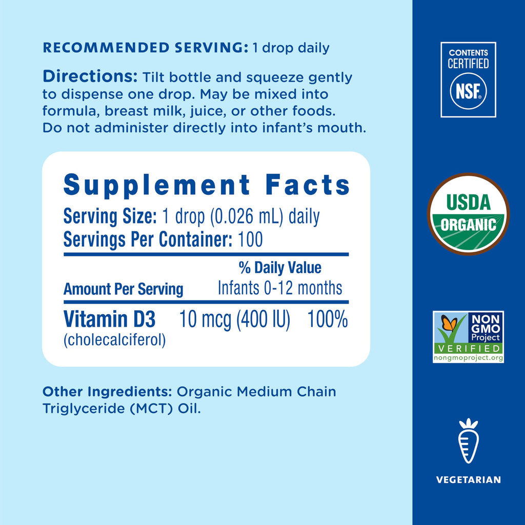 Mommy's Bliss Organic Baby Vitamin D Drops | Infant Vitamin D3 Drops Promote Healthy Growth and Bone Development | Newborn+ | 0.11 Fl Oz (100 Servings) | Pack of 2
