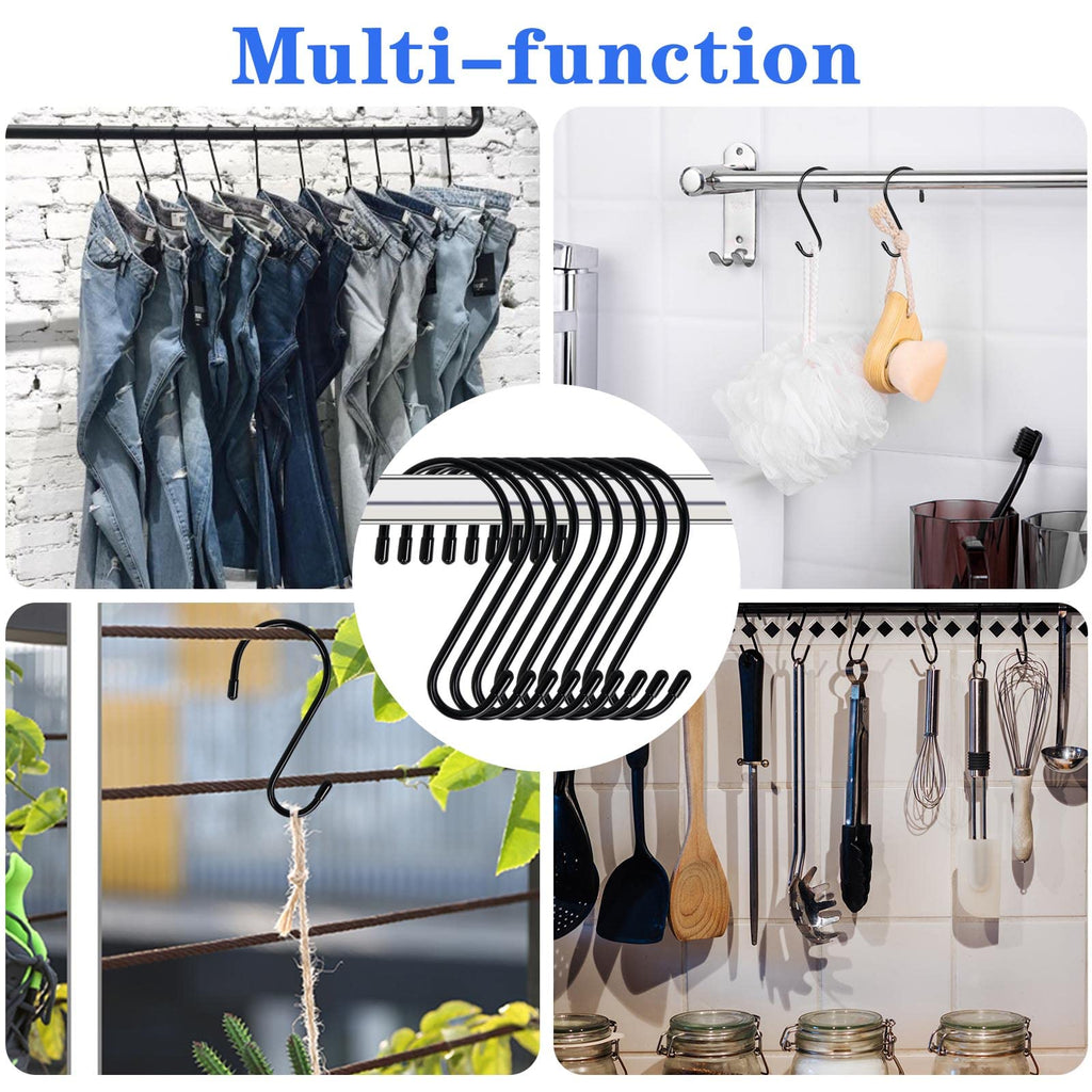 DINGEE 6 Inch 24 Pack Large S Hooks - Heavy Duty Non Slip White S Hooks with Rubber Stopper for Closet, Clothes, Jeans, Pot, Pan, Garden
