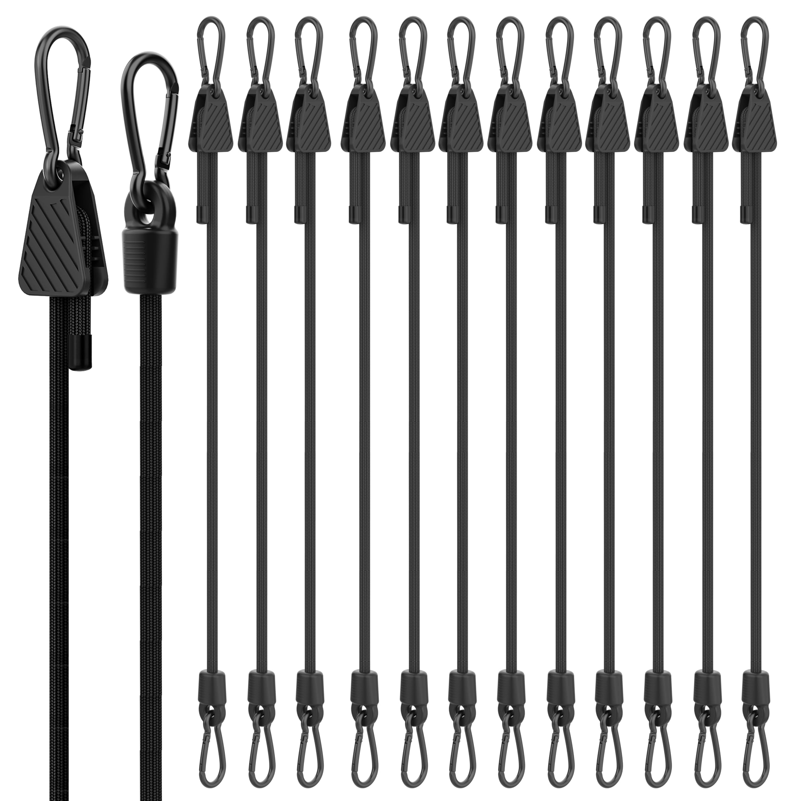 Bungee Cords with Hooks, Upgrade 60 inch Adjustable Bungee Cords with Carabiner Hooks, Easy to Adjust from 7'' to 60'' Elasticity UV-Resistance Bungee Straps Heavy Duty for Bike, Cargo, Tent, 12 Pack