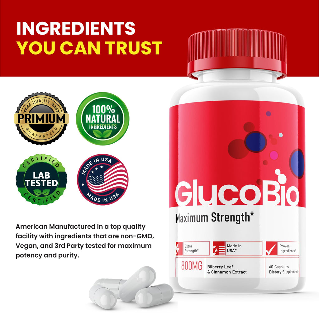 (5 Pack) Glucobio Capsules - Official Formula - Gluco Bio Support Supplement Vitamin, Glucobio Health Wellness Capsules Maximum Strength, Glucobio, Gluco Bio Pills Advanced Support (300 Capsules)