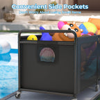 StorageWorks 295 Gallon Pool Float Storage, Mesh Pool Toy Storage Bin with Wheel and Side Pockets, Large Swimming Organizer, Outdoor Noodles Holder, Black