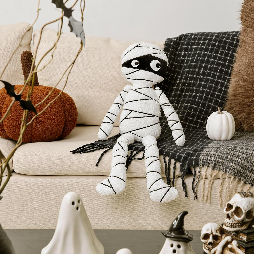 Bunny Chorus Halloween Decor Throw Pillows: Cute White Teddy Fleece Mummy Throw Pillows, Fun Soft Sherpa Plush Cushion Halloween Decorations Indoor for Home Sofa Bed Office Couch Living Room