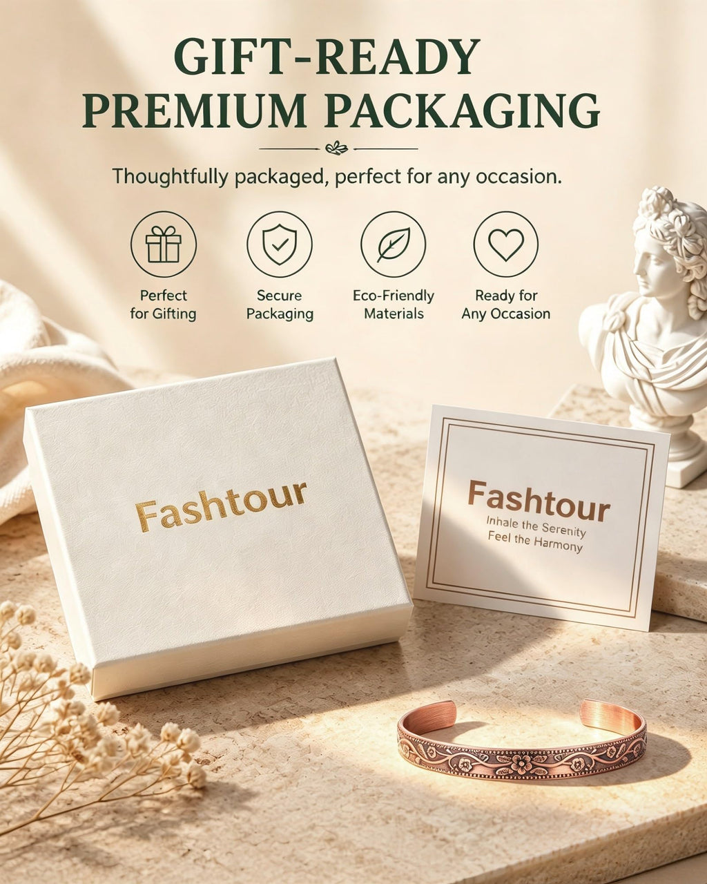Fashtour Pure Copper Bracelet for Men & Women, Vintage Floral Cuff