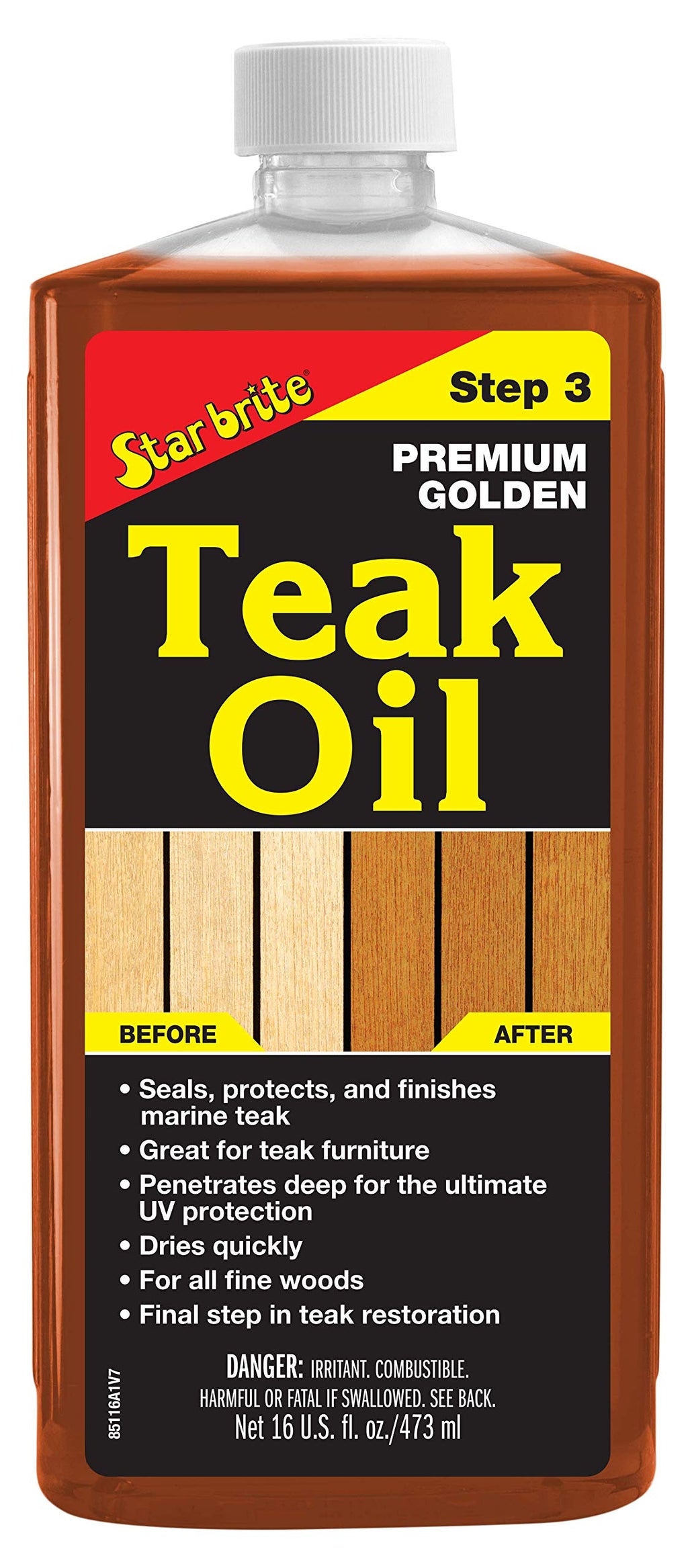 STAR BRITE Premium Golden Teak Oil - Sealer, Preserver & Finish for Outdoor Teak & Other Fine Woods - Step 3-16 OZ (085116PW) & One Step Teak Cleaner & Brightener - 32 OZ (094932), White