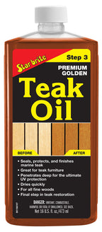 STAR BRITE Premium Golden Teak Oil - Sealer, Preserver & Finish for Outdoor Teak & Other Fine Woods - Step 3-16 OZ (085116PW) & One Step Teak Cleaner & Brightener - 32 OZ (094932), White