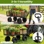 Goplus 880lbs Heavy Duty Garden Cart, Metal Utility Wagon Cart with Removable Oxford Cloth Liner & Mesh Sides, 10" Pneumatic Tires, 180° Rotating Handle for Yard, Lawn