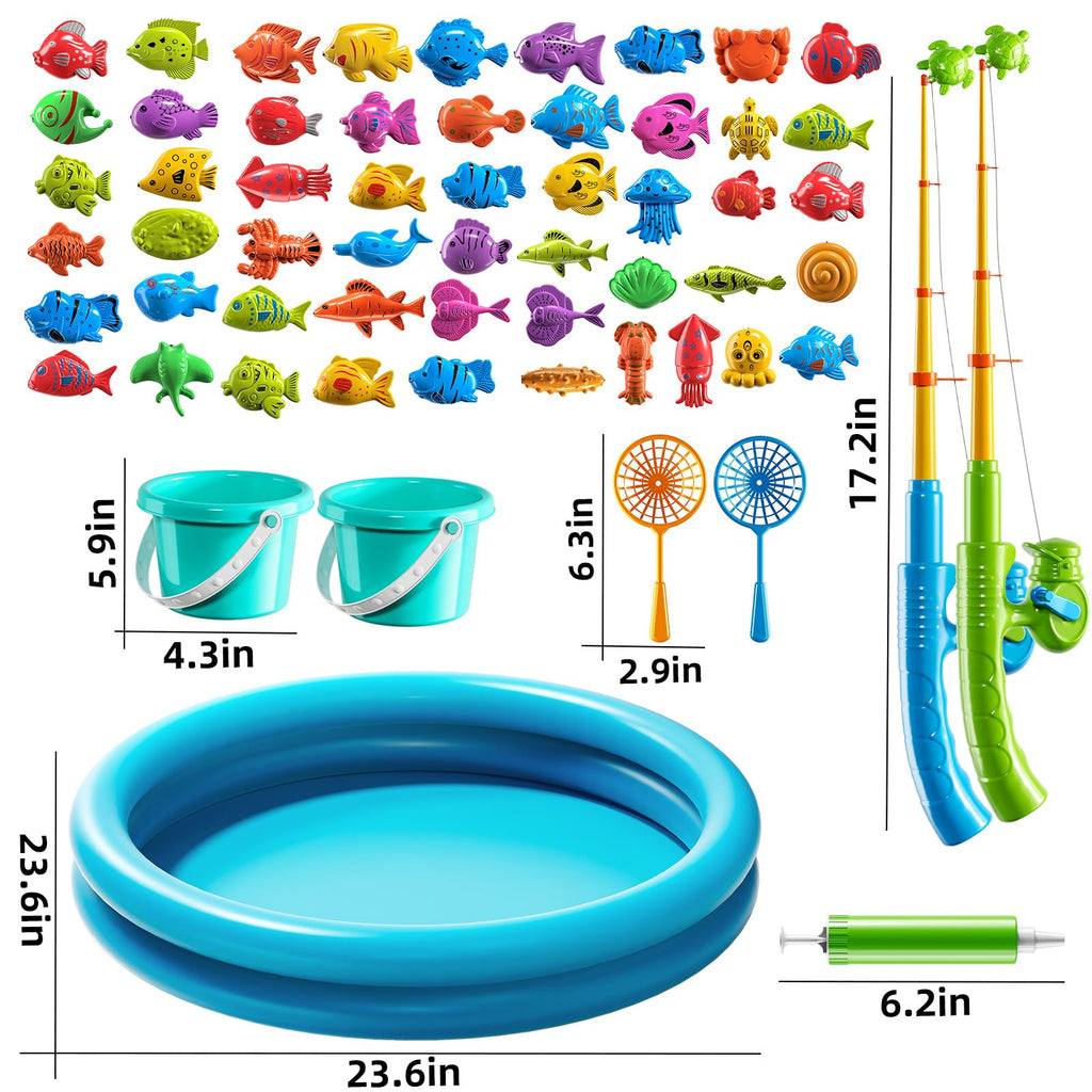 NIPLOOOW Pool Fishing Toys Games, Water Table Bathtub Toy with Inflatable Pool Pole Rod Net Plastic Floating Fish, Birthday Gifts for Kids Age 3 4 5 6 Year Old,Kids Outdoor Toys