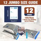 12 Jumbo Vacuum Storage Bags for Bedding, Vacuum Seal Bags for Clothing