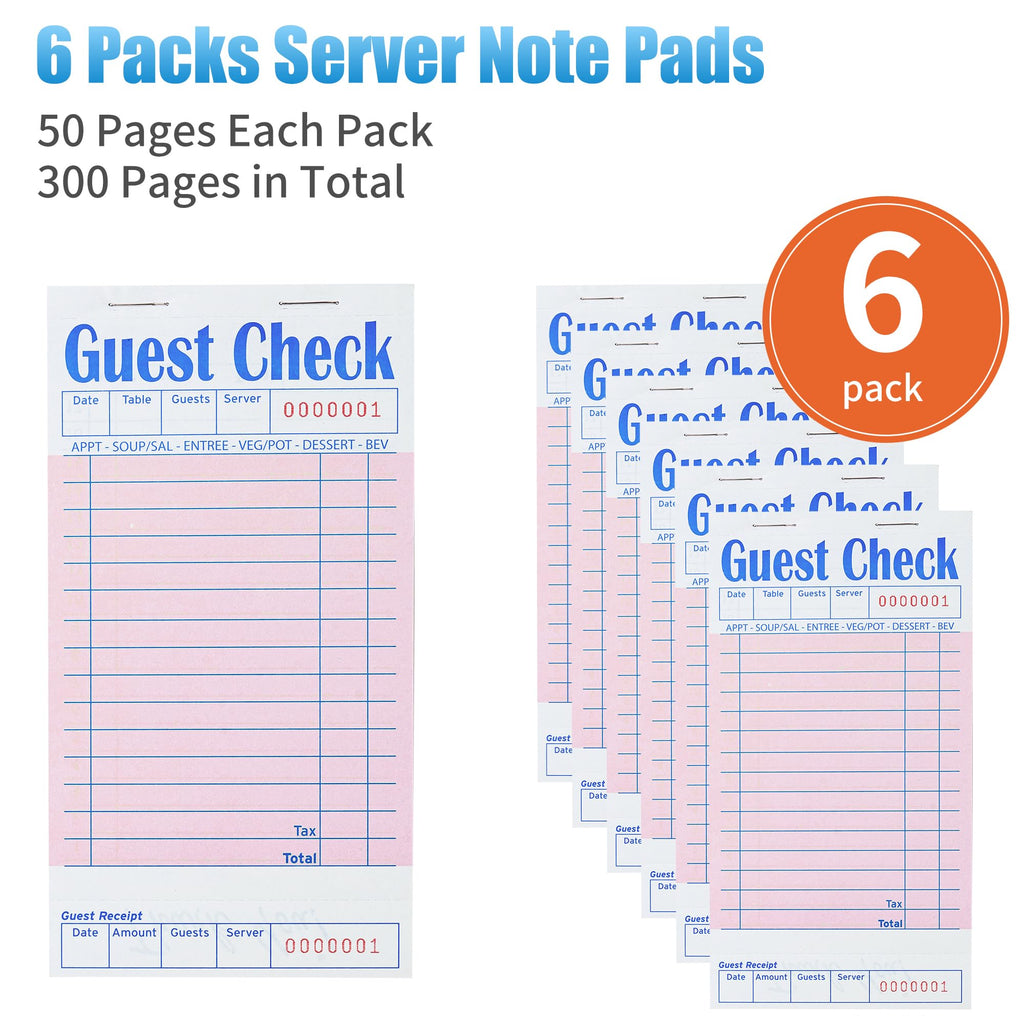 ZPARIK 6 Pack Guest Checks Books, Server Note Pads, Pink