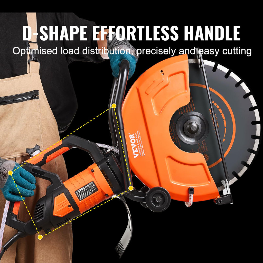 VEVOR Electric Concrete Saw, 16 in, 3200 W Motor Circular Saw Cutter with Max. 6 in Adjustable Cutting Depth, Wet Disk Cutter Includes Water Line, Pump and Blade, for Stone, Brick