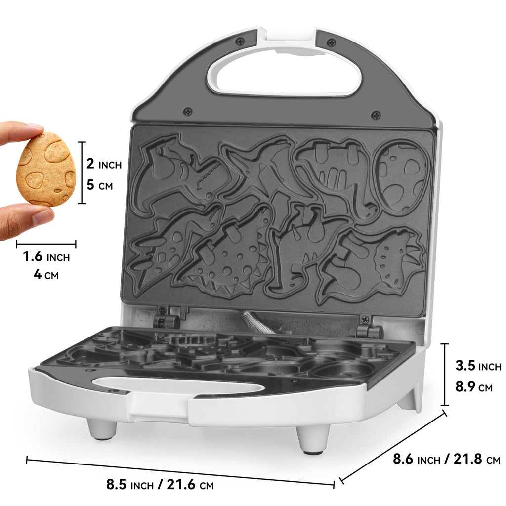 SugarWhisk Dinosaur Mini Waffle Maker for Kids, Mini Pancake Maker Machine for Halloween, 8 Different Shaped Dinos in Minutes, Electric Non-Stick Waffle Iron, White