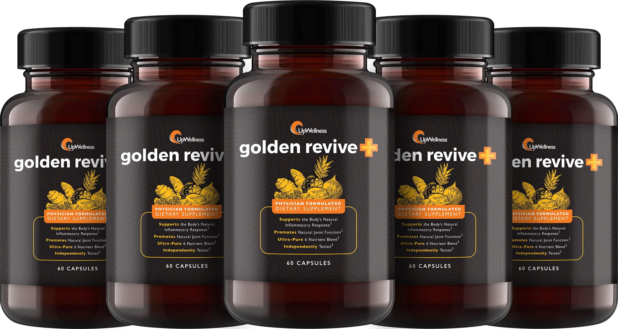 UpWellness Golden Revive + Joint Support Supplement Featuring Turmeric with Black Pepper, Quercetin, and Magnesium- Turmeric Boswellia Supplement - 6 Active Ingredients - 60 Capsules, 5 Pack