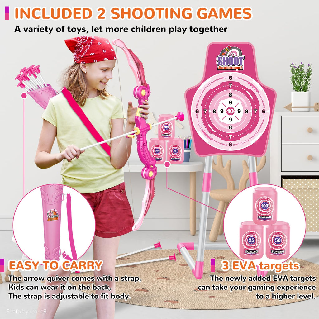 Bow and Arrow Toys for Kids, 2 Pack LED Light Up Archery Set Outdoor Indoor