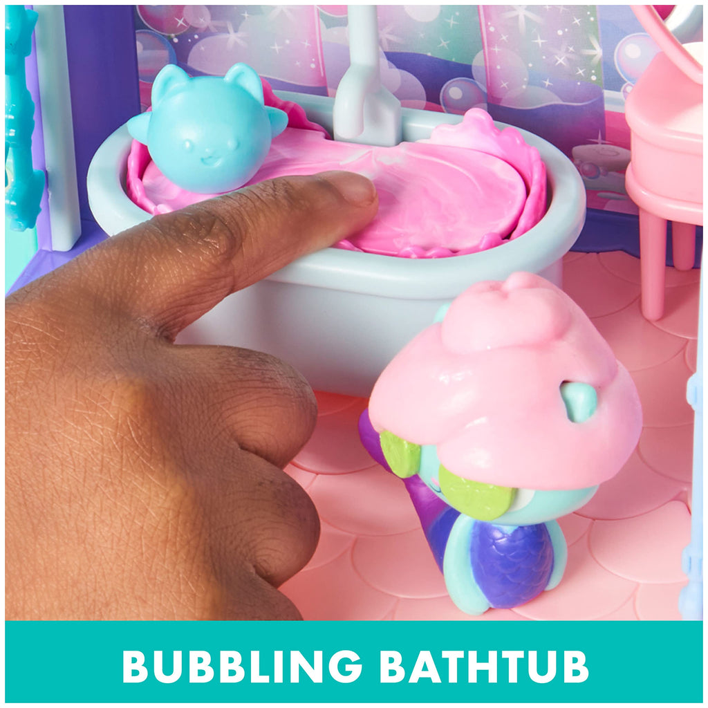 Gabby's Dollhouse, Primp and Pamper Bathroom with Mercat Figure, 3 Accessories, 3 Furniture and 2 Deliveries, Kids Toys for Ages 3 and up