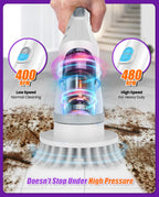 Lichffy Electric Spin Scrubber, Cordless Floor Scrubber Machine with Interchangeable Cleaning Pads, IPX7 Waterproof 2-Speed Cleaning Pads for Bathroom, Kitchen, Tile, Tub and Floor Cleaning, White-qb2