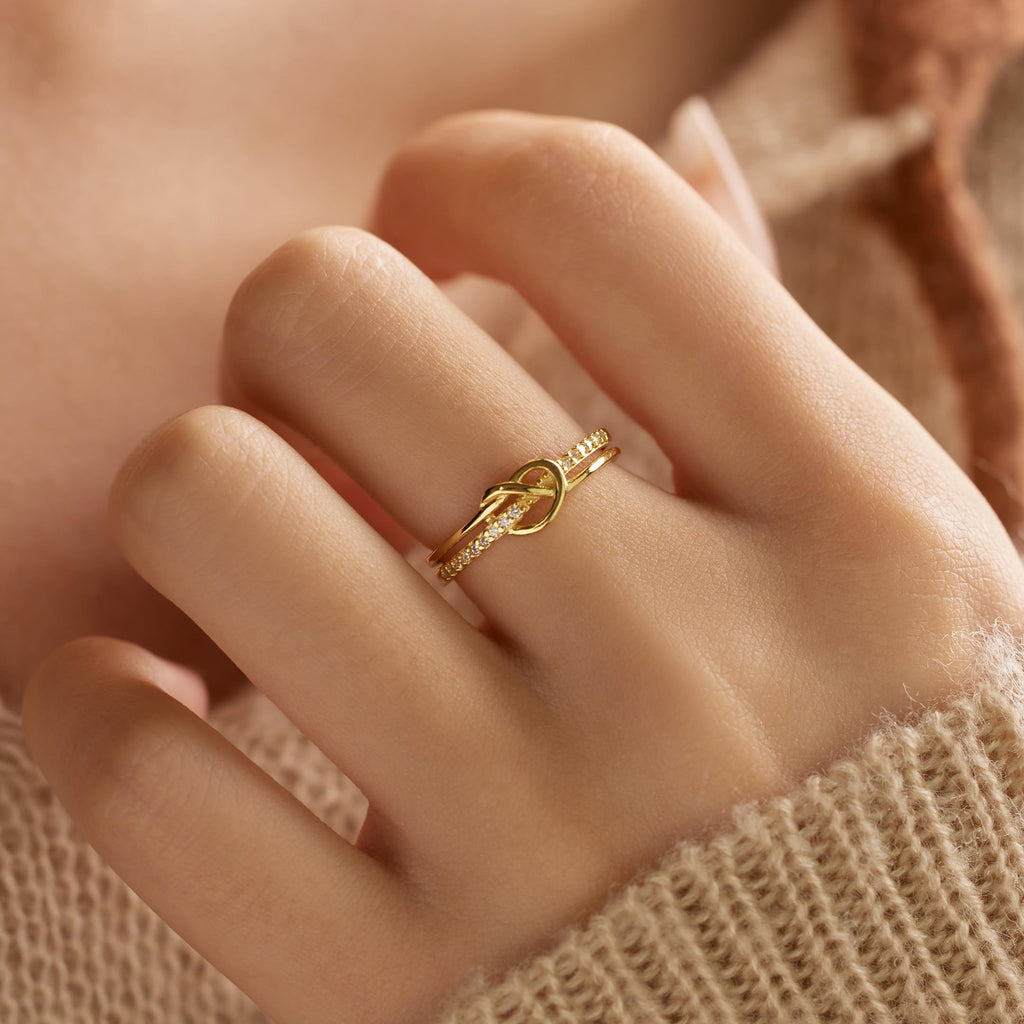 925 Sterling Silver Cubic Zirconia Heart Knot Rings for Women Girls