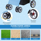 ZENY Foldable Pet Stroller, Cat/Dog Stroller with 4 Wheel, Pet Travel Carrier Strolling Cart with Storage Basket, Cup Holder (Blue)