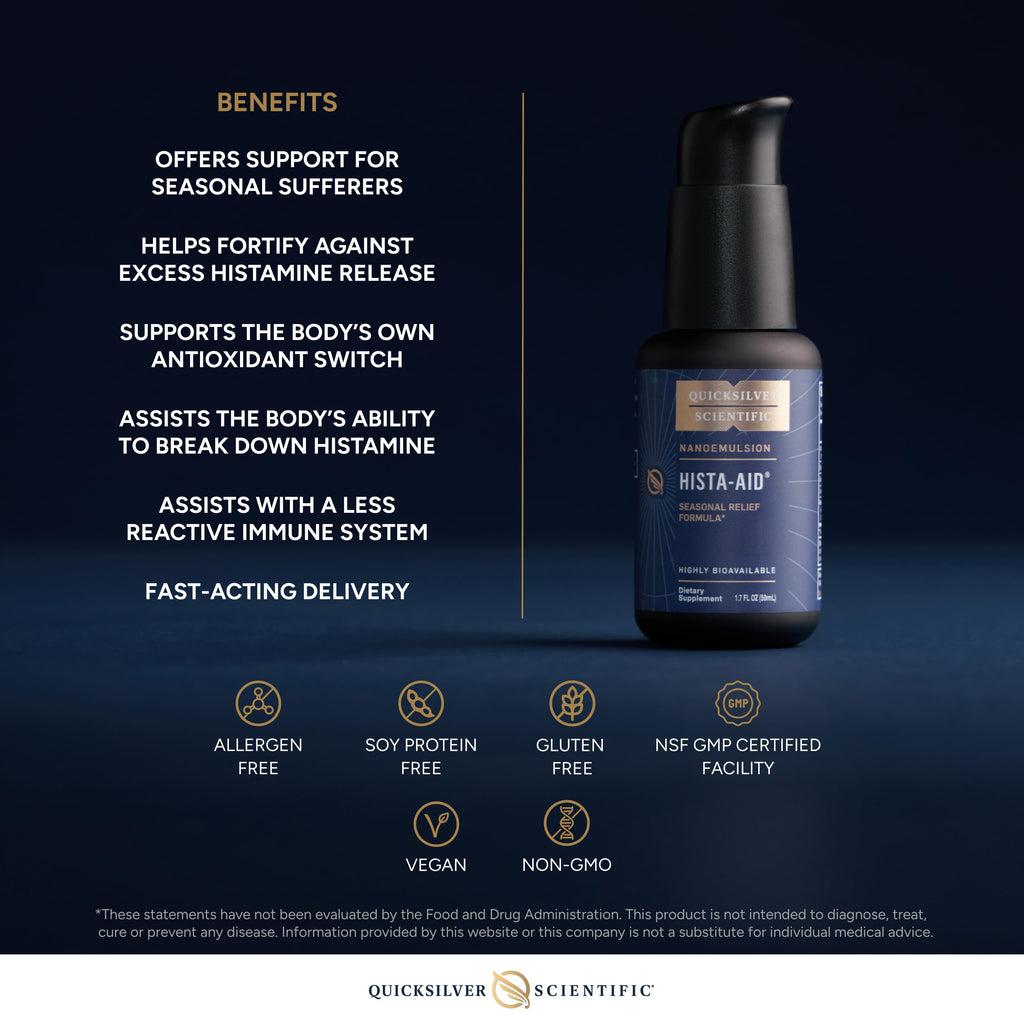 Quicksilver Scientific Nanoemulsified Hista-Aid - Flavonoids to Help Maintain Healthy Histamine Levels - Liposomal Vitamin C, DIM, Luteolin & Quercetin Liquid (50ml)