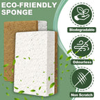 Aheroi Natural Dish Sponge, 32 Count FSC Certified Plant-Based Biodegradable Compostable Kitchen Sponges for Dishes Bulk, Organic Eco Friendly Cleaning Sponge for Bathroom, Household, Non Scratch