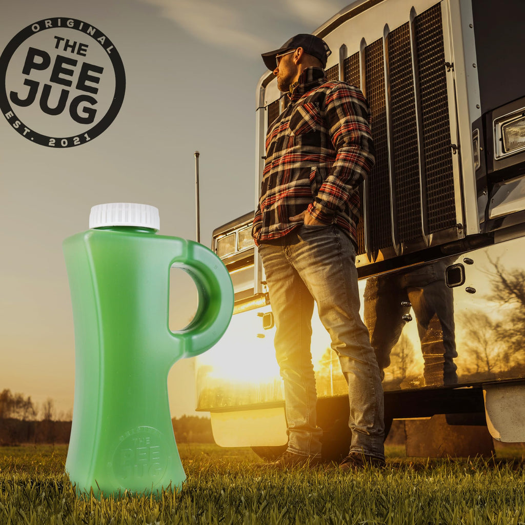The Original Pee Jug - 2011mL (68oz) Leak & Spill-Proof Portable Urinals for Men - Outdoor Male Urine Bottle for Trucker, Hunting, Travel, Camping, Hospital - Funny Novelty Gag Gift for Him, Green