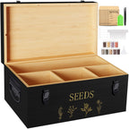 Yocookus Bamboo Seed Storage Organizer, Large Garden Seed Organizer with Lid & Safety Lock & Handles, Seed Box Includes Seed Envelopes and Labels etc, Great Gifts Gardening Kit (Black)