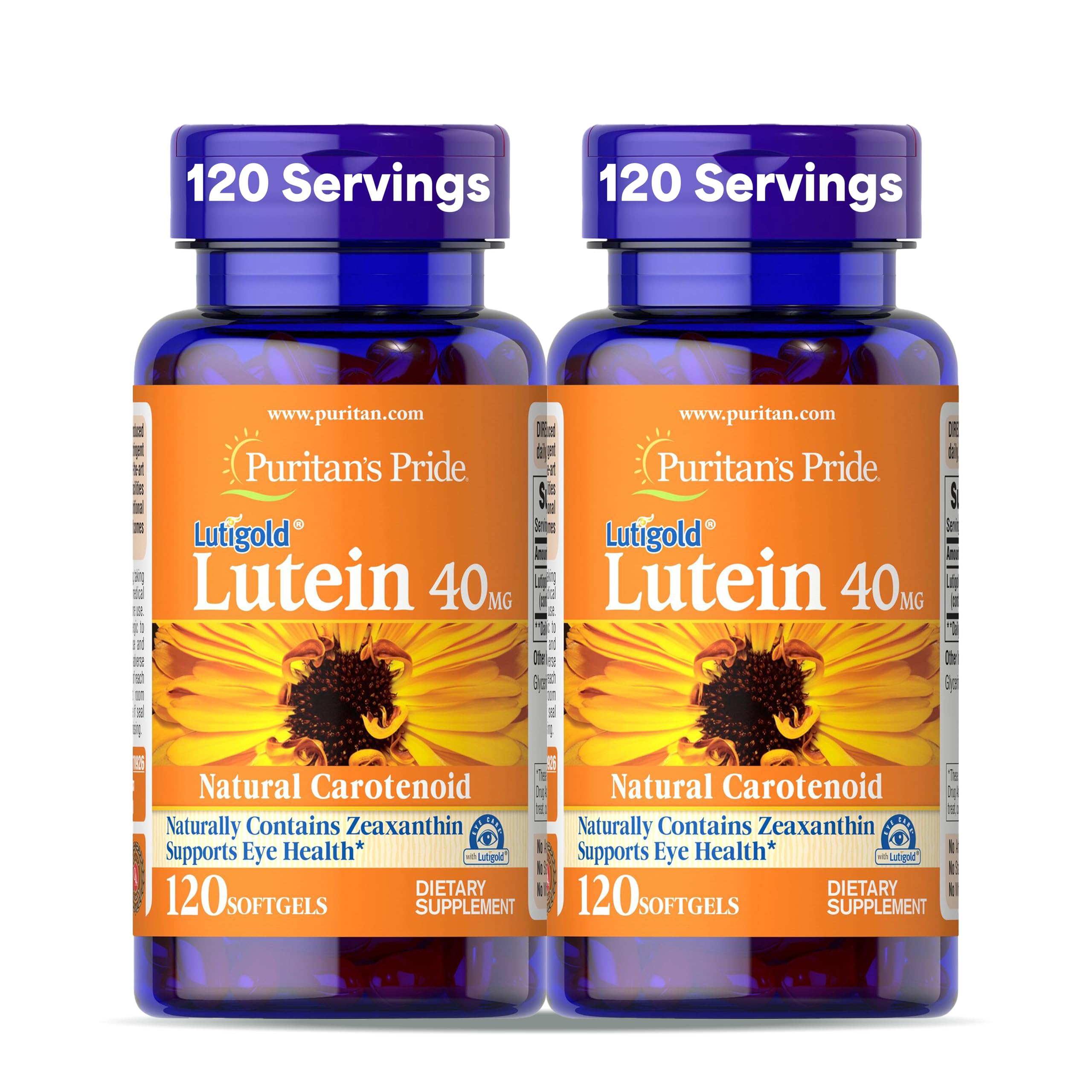 Puritan's Pride Premium Lutigold™ Lutein Carotenoid 40mg with Zeaxanthin for Men and Women, Dietary Supplement for Eye Health Support, 8 Month Supply, 120 Easy-to-Swallow Softgels, 2 Pack