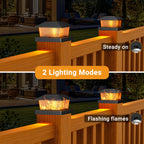 btfarm 4x4 Solar Flame Post Cap Lights Outdoor, 2 Pack Flickering Flame Deck Fence Post Lights, Waterproof Solar Powered Lighting Outside Fit 4x4 3.5x3.5 Wooden/Vinyl for Porch Patio Garden, Black Cap