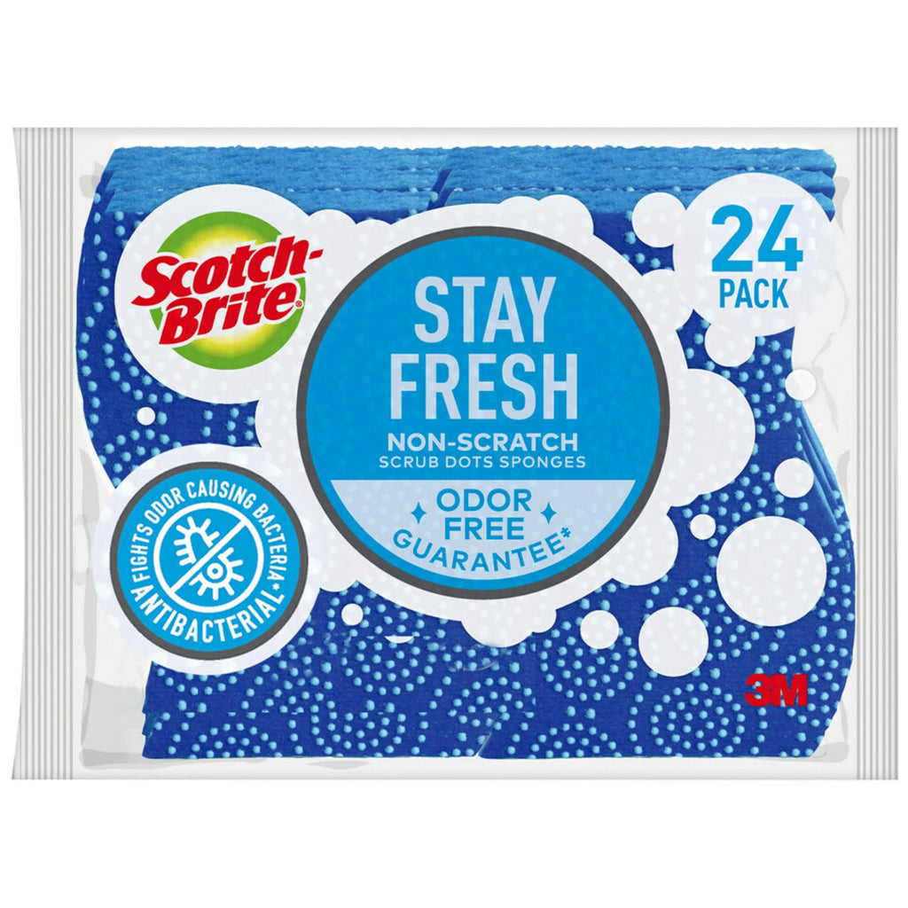 Scotch-Brite Scrub Dots Non-Scratch Scrub Sponges, Sponges for Cleaning Kitchen, Bathroom, and Household, Non-Scratch Sponges Safe for Non-Stick Cookware, 24 Scrubbing Sponges