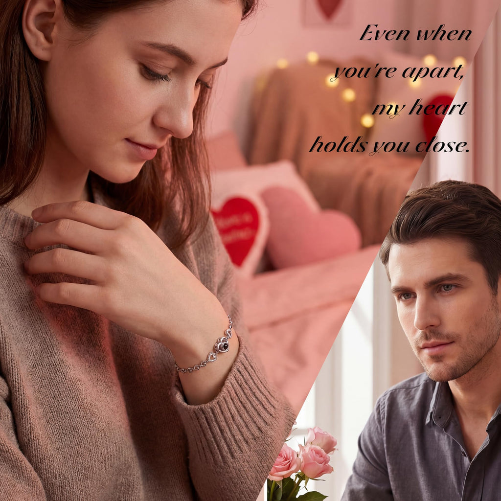 Easycosy Personalized Bracelets with Picture Inside Custom Photo Projection Bracelets Customized Gifts for Women Memorial Gifts for Girlfriend Wife
