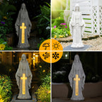VChymm Solar Virgin Mary Praying Statue 27.9 Inch- Outdoor Religious Garden Decor with LED Lights, Weather-Resistant Magnesium Oxide Sculpture for Yard, Patio, Entryway （White Solar Virgin Mary）