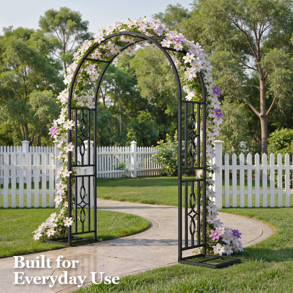 Metal Garden Arch, Heavy Duty Garden Trellis for Climbing Plants, with Enlarged Base for Stability, Ideal for Wedding Arches & Party Decorations, 87" W x 87" H